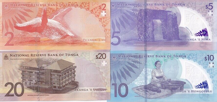 Tonga Set 4 UNC 2 20 (5 10 Polymer) Pananga 2023 2024 P 50 51 52 53
