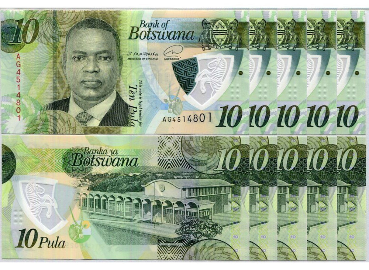 Botswana 10 Pula 2020/2021 P 36Aa Polymer UNC LOT 5 PCS
