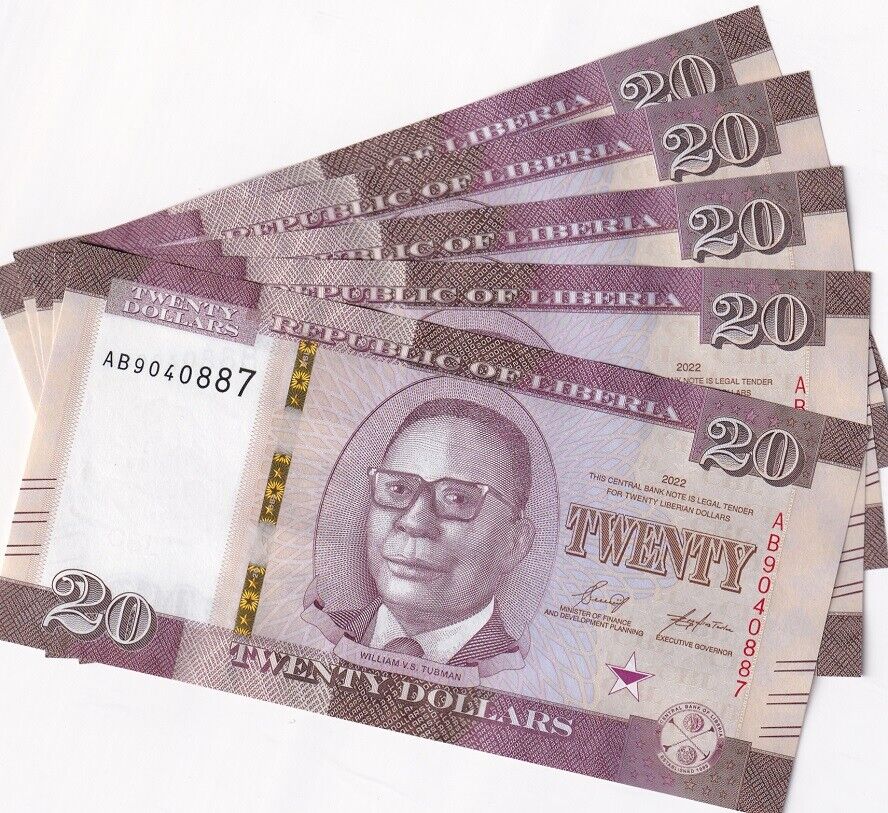 Liberia 20 Dollars 2022 P 39 UNC LOT 5 PCS
