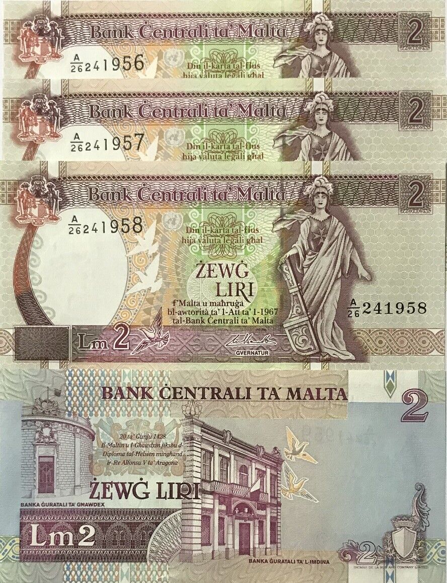 Malta 2 Liri L.1967 (1994) P 45 d UNC LOT 3 PCS