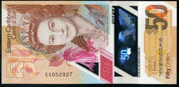 East Caribbean 50 Dollars ND 2019 P 58 Polymer QE II UNC