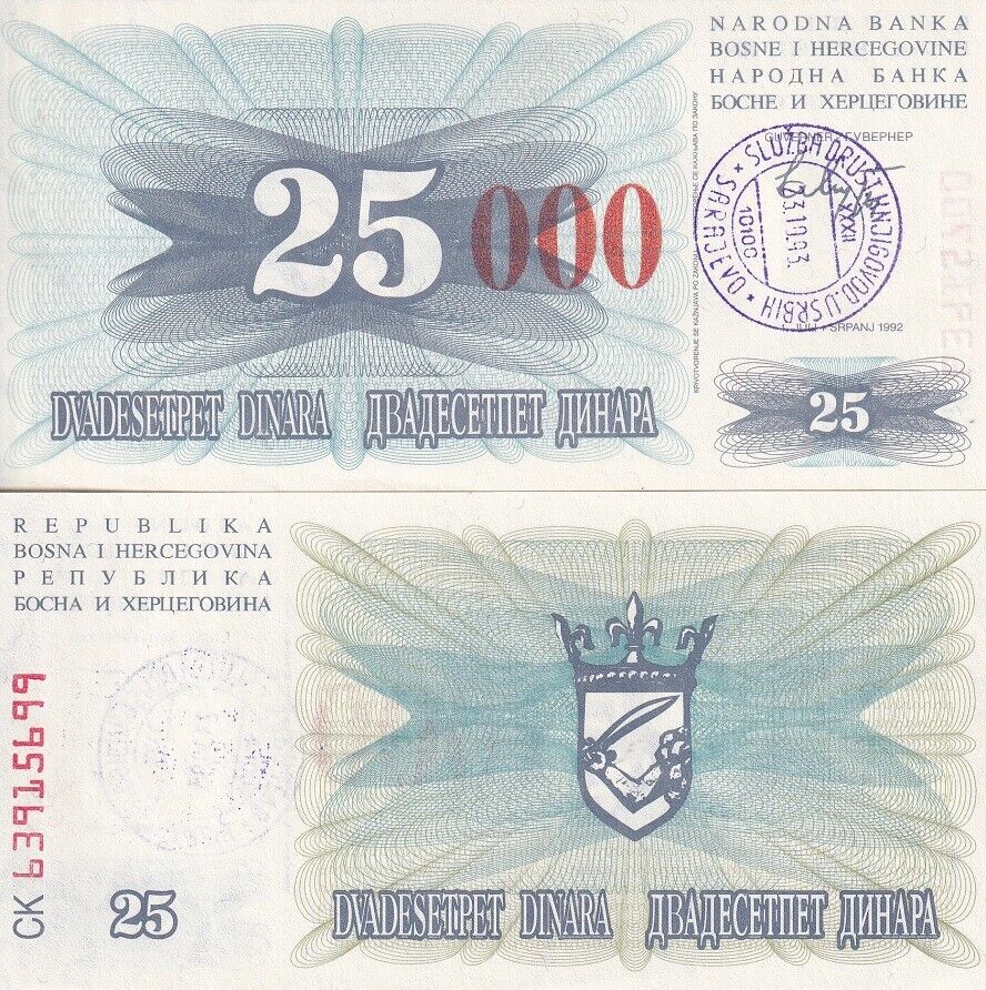 Bosnia 25000 Dinara 23-10-993 P 54 h UNC