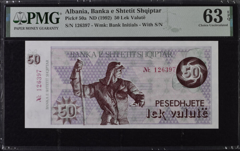 Albania 50 Leke ND 1992 P 50 a Choice UNC PMG 63 EPQ