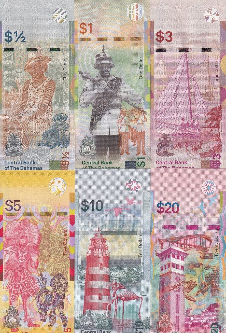 Bahamas Set 6 Pcs 1/2 1 3 5 10 20 Dollar 2016- 2022 P WA77 77 78 78A 80 87 UNC