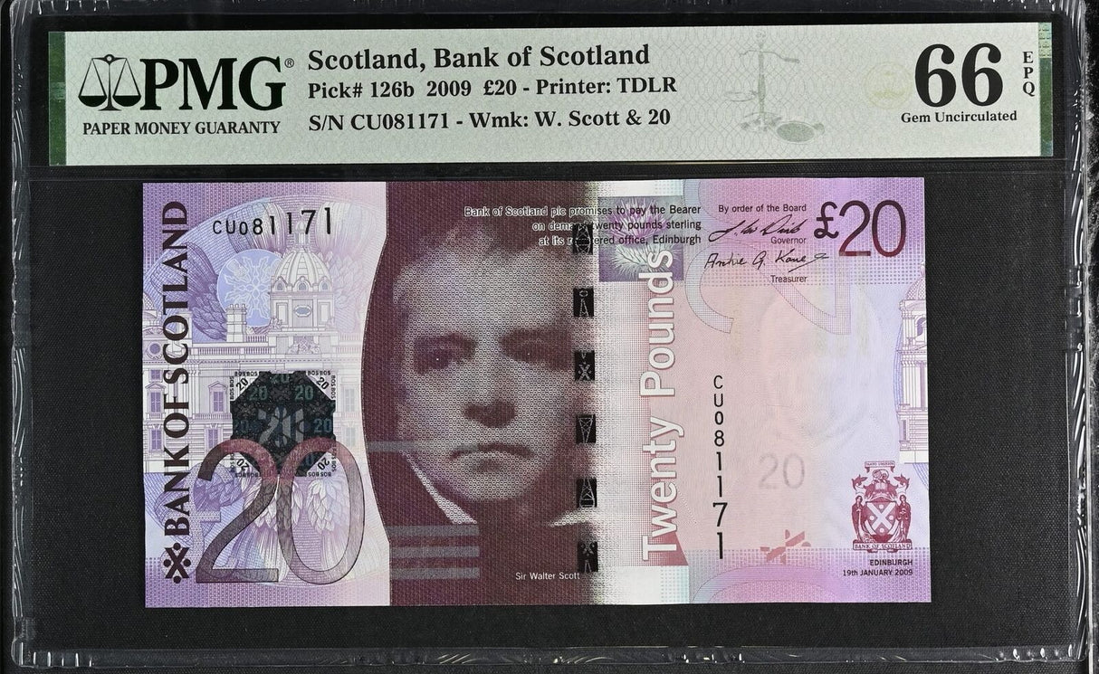 Scotland 20 Pounds 2009 P 126 b Gem UNC PMG 66 EPQ