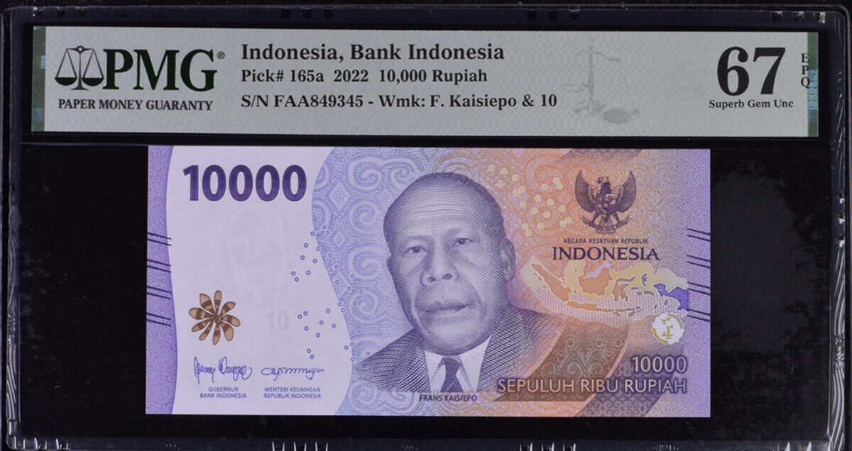 Indonesia 10000 Rupiah 2022 P 165 a Superb Gem UNC PMG 67 EPQ