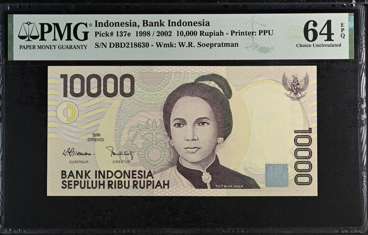 Indonesia 10000 Rupiah 1998/2002 P 137 e Choice UNC PMG 64 EPQ