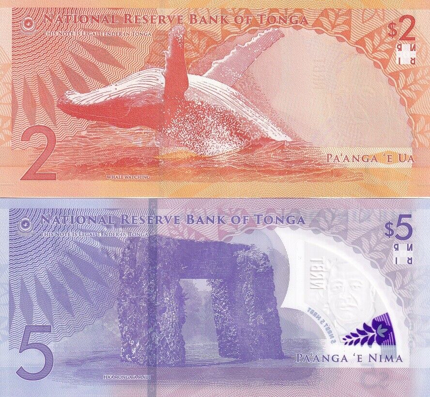 Tonga Set 2 UNC 2 (5 Polymer) Pananga 2023 2024 P 50 P 51
