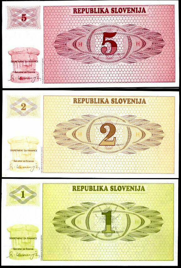 SLOVENIA SET 3 UNC 1 2 5 TOLAJEV 1990 P 1 2 3