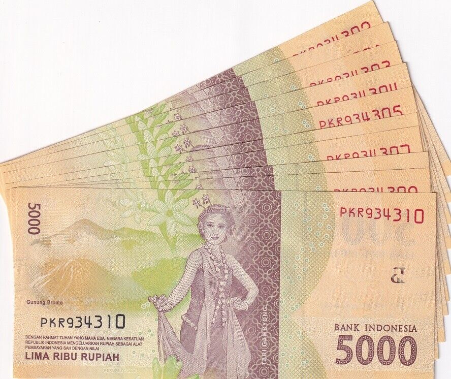 Indonesia 5000 Rupiah 2016/Mixed Year P 156 UNC LOT 10 PCS 1/10 BUNDLE