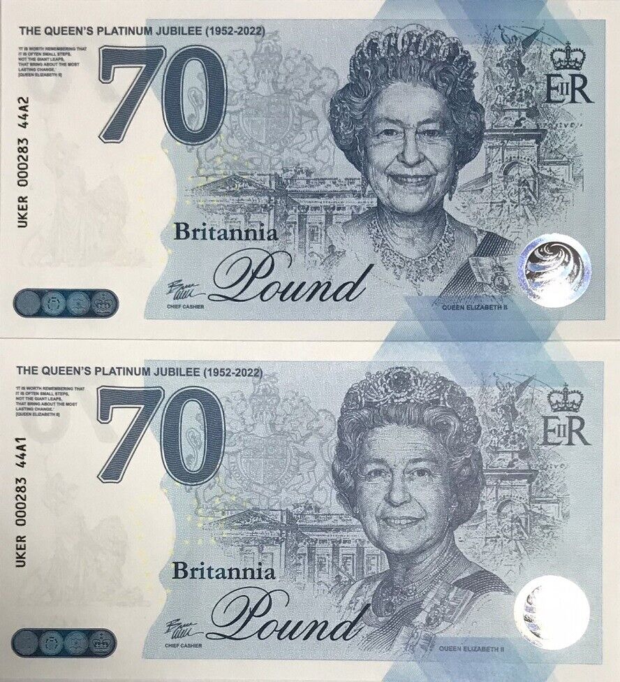 SET 2 PCS OF Great Britain 70 Pounds ND 2022 P NEW FANTASY QEII