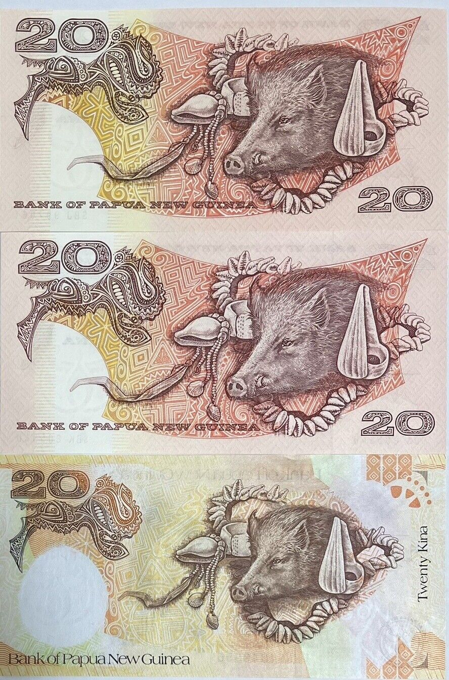 Papua New Guinea Set 3 Pcs of 20 KINA ND 1995-2008 P 10 b c P 36 UNC