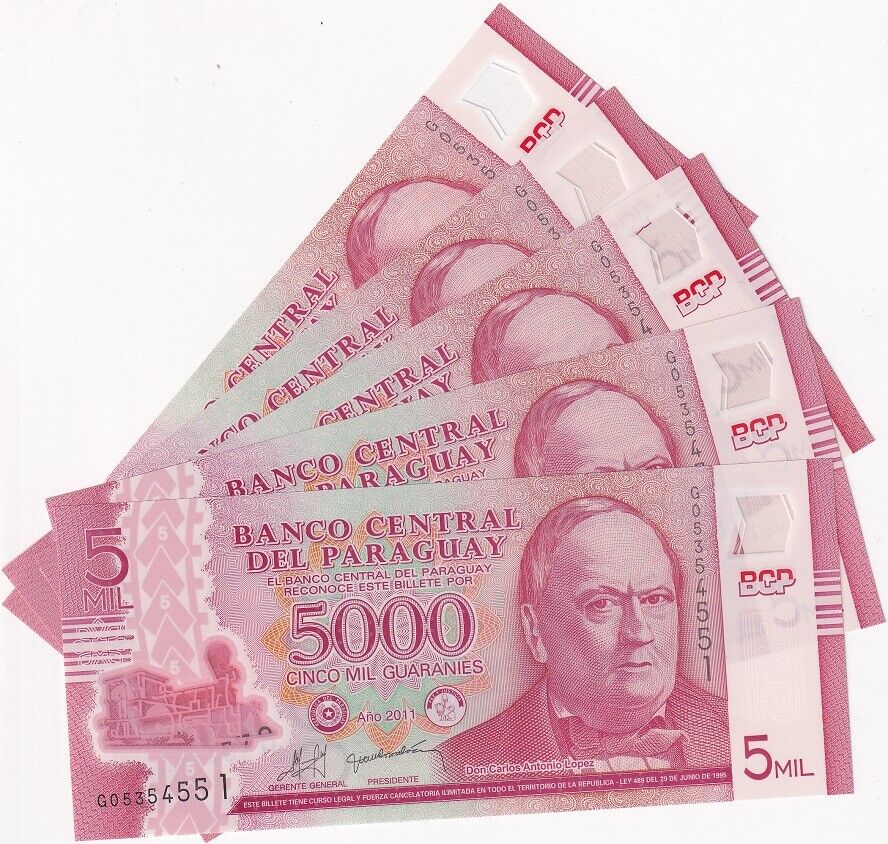 Paraguay 5000 Guaranies 2011 P 234 a UNC LOT 5 PCS