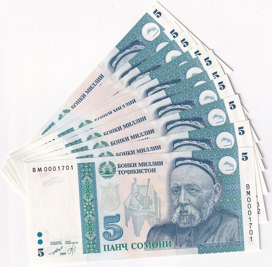 Tajikistan 5 Somoni 1999 ND 2000 P 15 c UNC LOT 10 PCS
