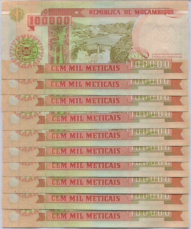Mozambique 100000 Meticais 1993 P 139 UNC LOT 10 PCS