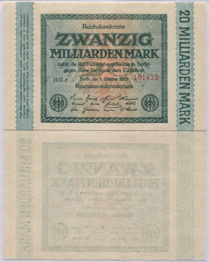 Germany 20 Billion Mark 1923 P 118 UNC