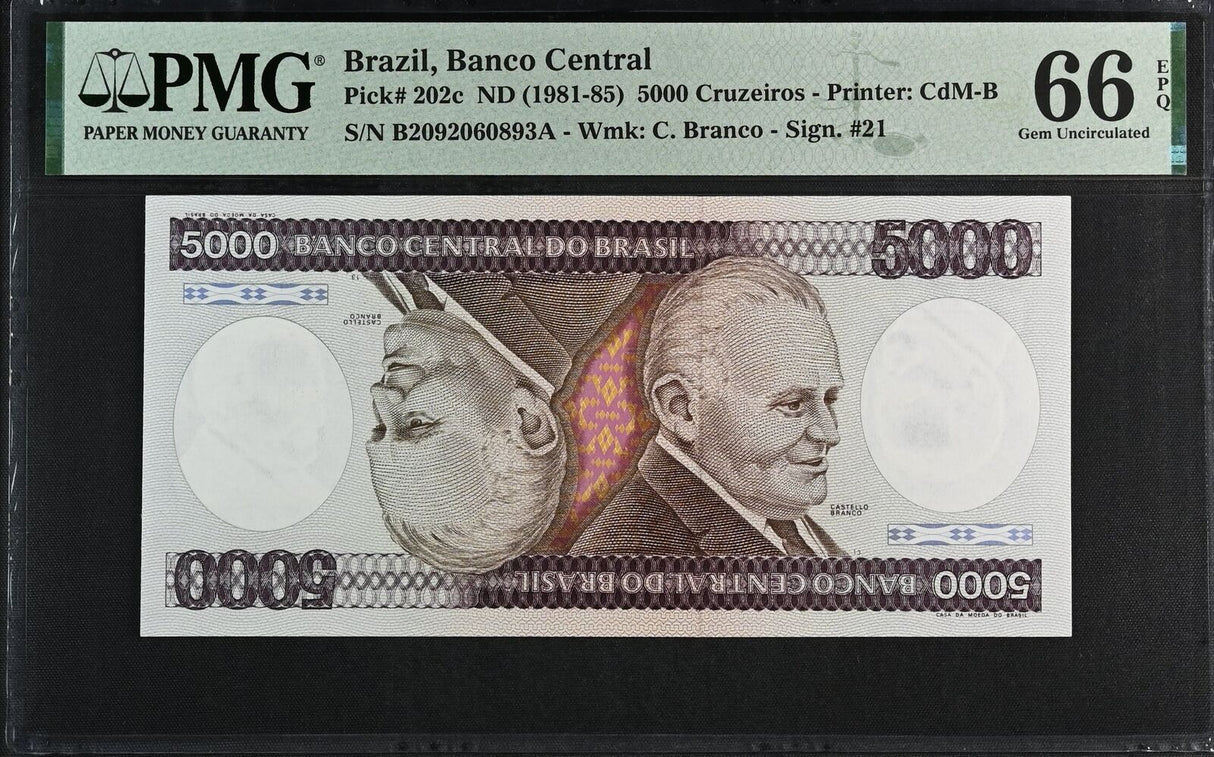 Brazil 5000 Cruzeiros ND 1981-85 P 202 c Gem UNC PMG 66 EPQ