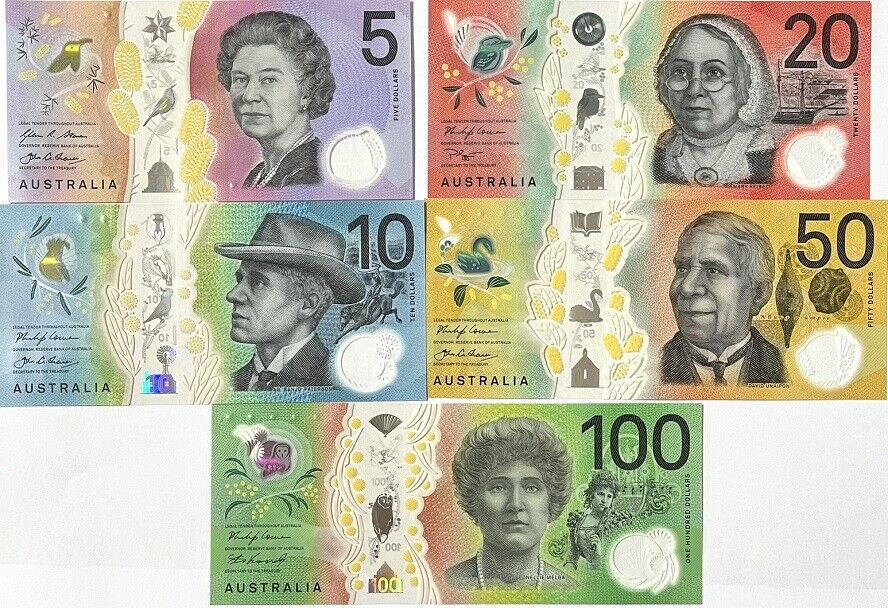 Australia Set 5 UNC 5 10 20 50 100 Dollars P 62 63 64 65 P 66 2016-2020 Polymer