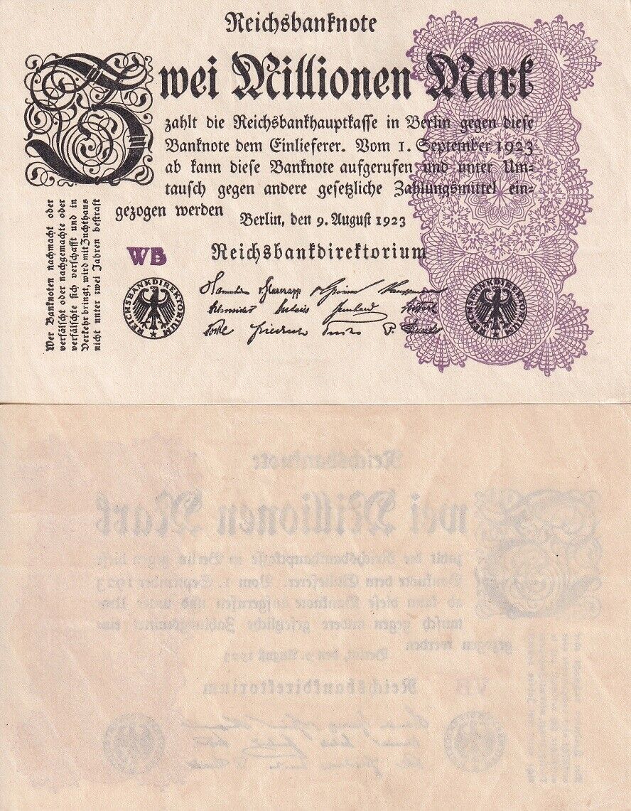 Germany Reichsbank 2000000 Mark 1923 P 104 a AUnc