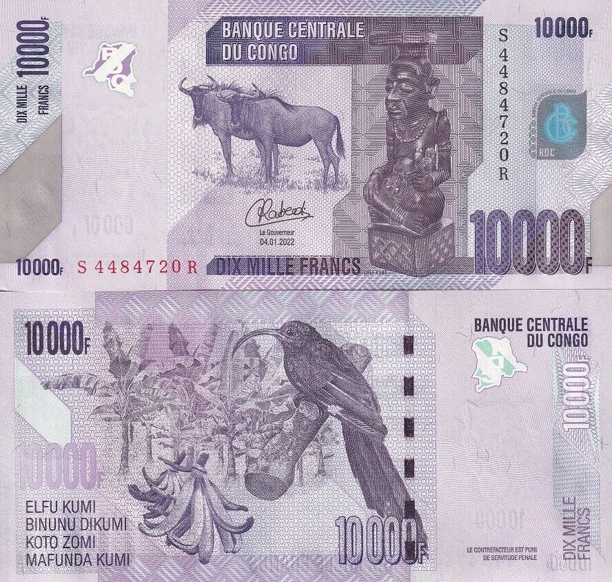 Congo 10000 Francs 2022/2023 P 103 d NEW Sign UNC