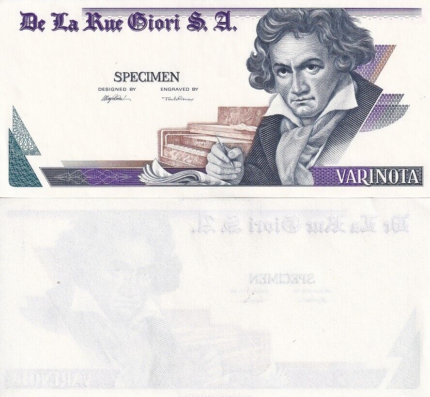 TEST NOTE SPECIMEN VARINOTA DE LA RUE BEETHOVEN One side Purple-Black