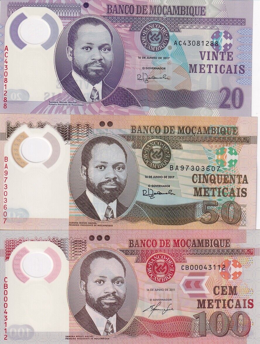 Mozambique Set 3 UNC 20 50 100 Meticais 2011-2017 P 149 150 151 Polymer