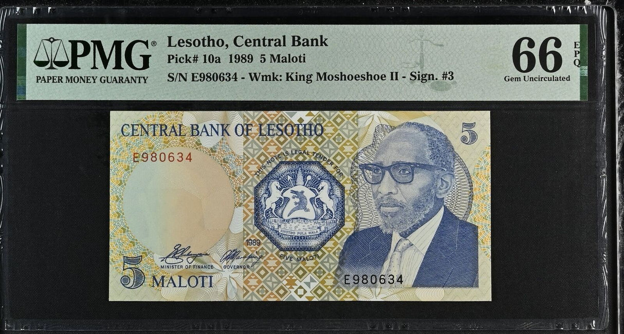 Lesotho 5 Maloti 1989 P 10 a Gem UNC PMG 66 EPQ