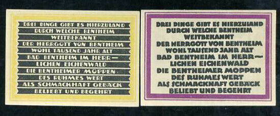 GERMANY SET 2 UNC 25 50 PFENNIG BENT HEIM BENTHEIM 1918-33 EMERGENCY NOTGELD