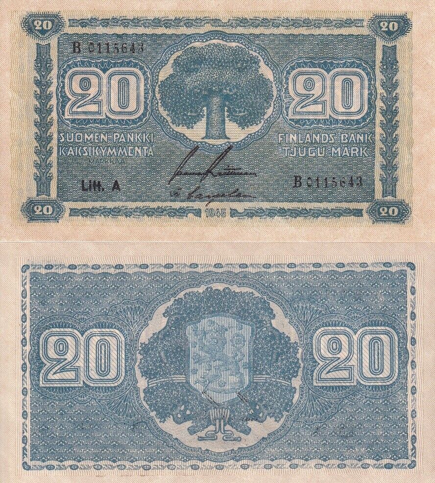 Finland 20 Mark 1945 P 78 Litt. A Series B P 78 UNC