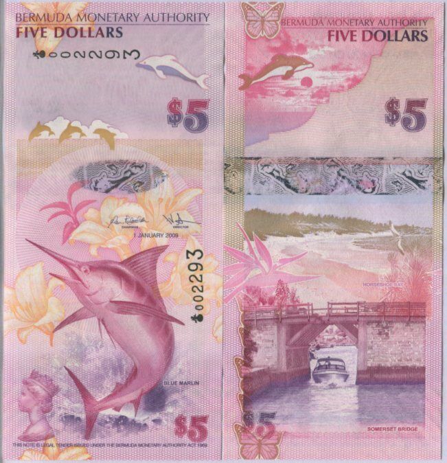 Bermuda 5 Dollars 2009 P 58 a Onion AUnc