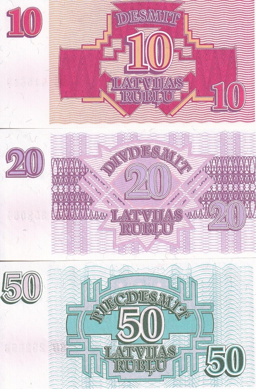 Latvia Set 3 PCS 10 20 50 Rubles 1992 P 38 39 40 UNC