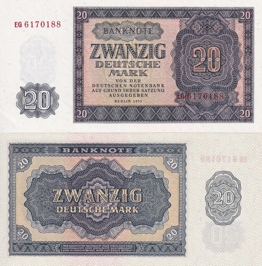 Germany Democratic Republic 20 Deutsche Mark 1955 P 19 a AUnc