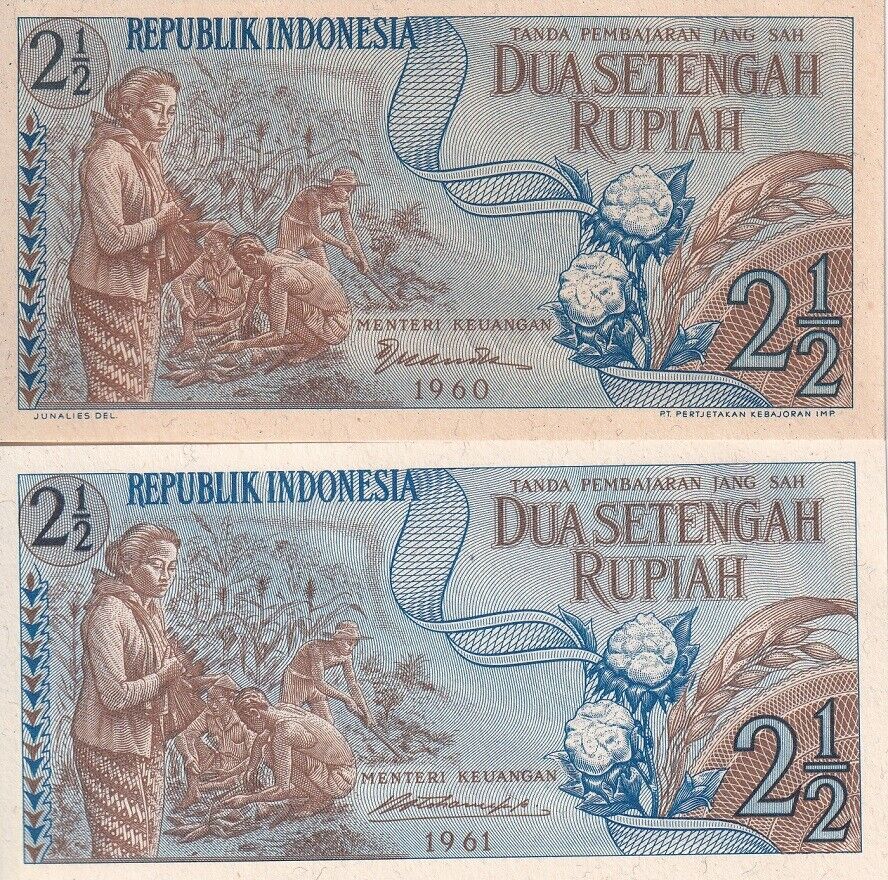 Indonesia SET 2 UNC 2.5 , 2 1/2 Rupiah 1960 1961 P 77 P 79