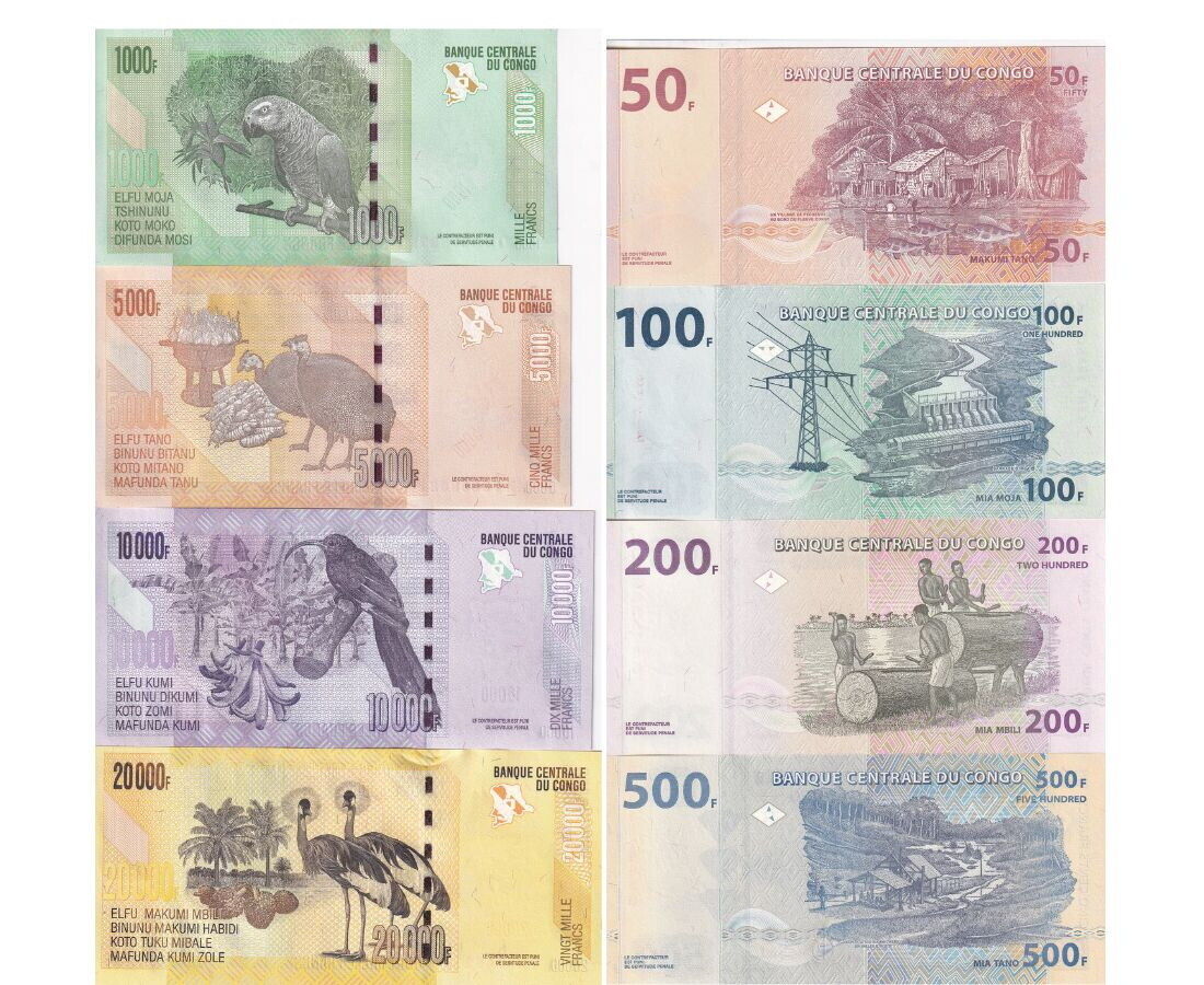 Congo Set 8 Pcs 50 100 200 500 - 10000 20000 FRANCS 2013-2022 P 96 - 104d UNC