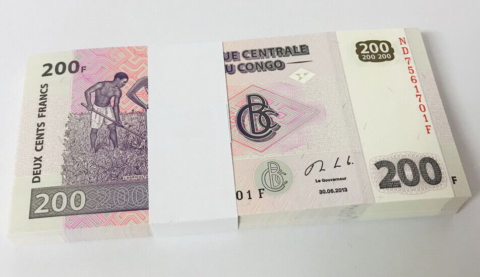 Congo 200 Francs 2013 P 99 b UNC LOT 100 PCS 1 BUNDLE
