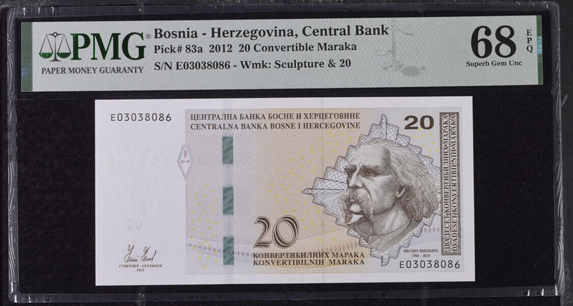 Bosnia 20 Convertible Maraka 2012 P 83 a Superb Gem UNC PMG 68 EPQ