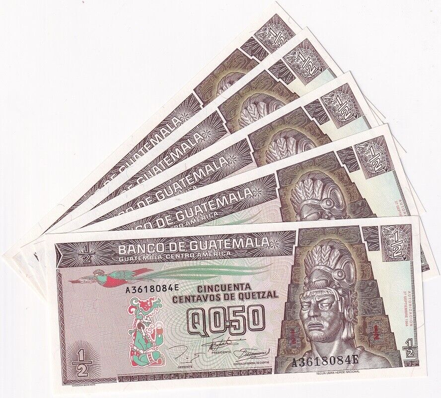 Guatemala 1/2 Quetzales 1994 P 86 b UNC LOT 5 PCS