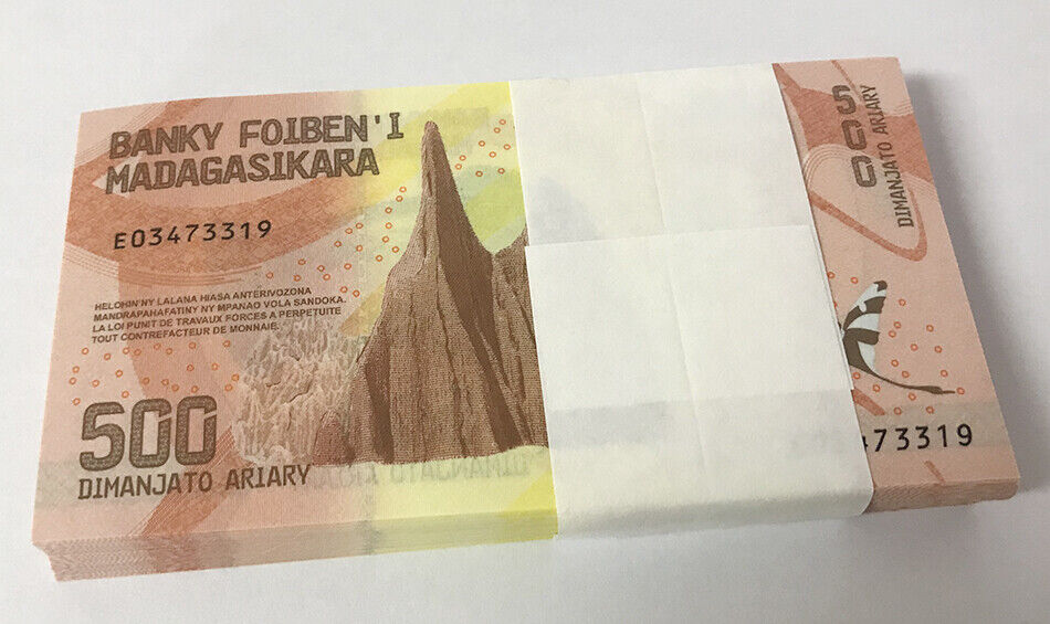Madagascar 500 Ariary 2017 P 99 UNC Lot 100 Pcs 1 Bundle