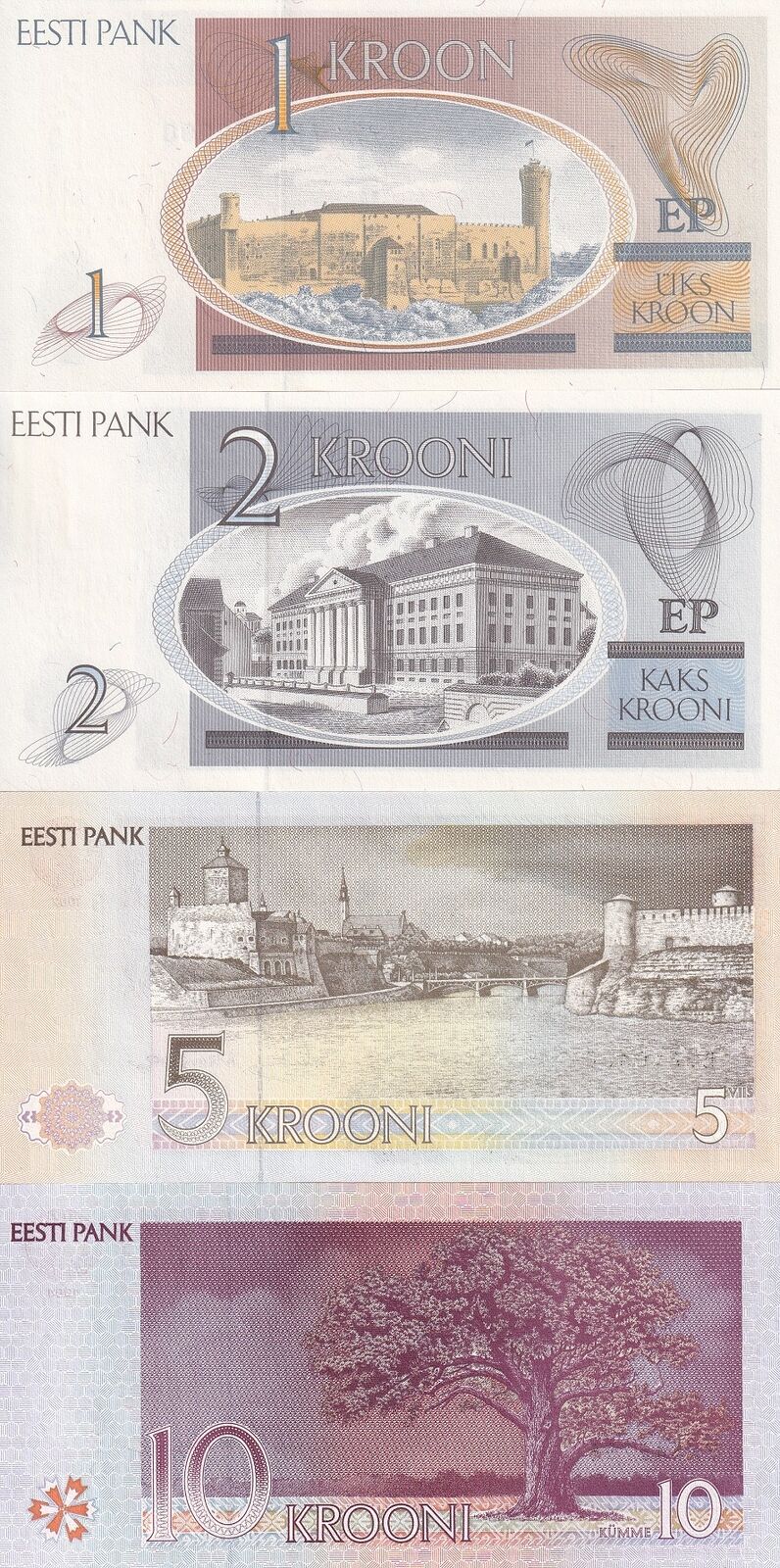Estonia SET 4 PCS 1 2 5 10 Krooni 1992-1994 P 69 P 70 71 77 UNC
