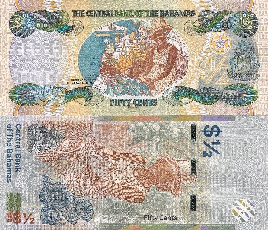 Bahamas Set 2 Pcs 1/2 1/2 Dollar 2001 2019 P 68 P 76Aa UNC
