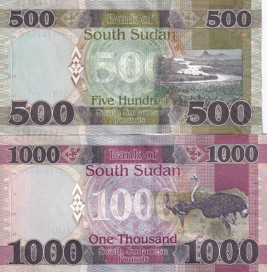 South Sudan Set 2 AUnc 500 1000 Pounds 2021 P 16 17 New Sign