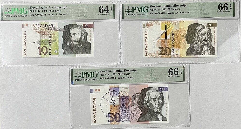 Slovenia SET 9, 10 20 -10000 Tolarjev P 11-16 32-34 Choice Gem UNC PMG 64-67 EPQ