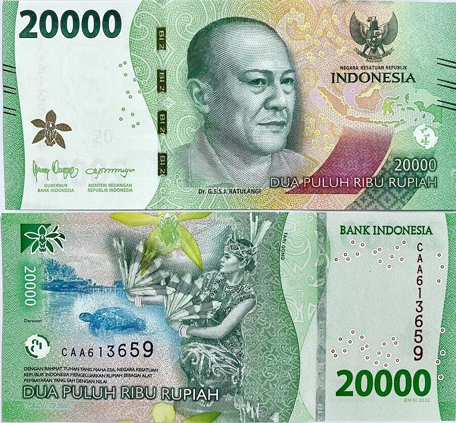 Indonesia 20000 Rupiah 2022 NEW P 166 UNC