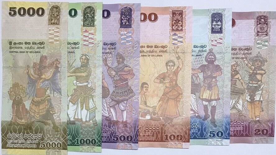 Sri Lanka Set 6 PCS 20 50 100 500 10005000 Rupees 2020 P 123 - P 128 UNC