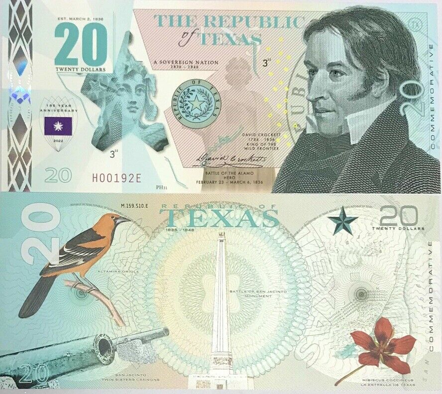REPUBLIC OF TEXAS 20 Dollars 2022 POLYMER