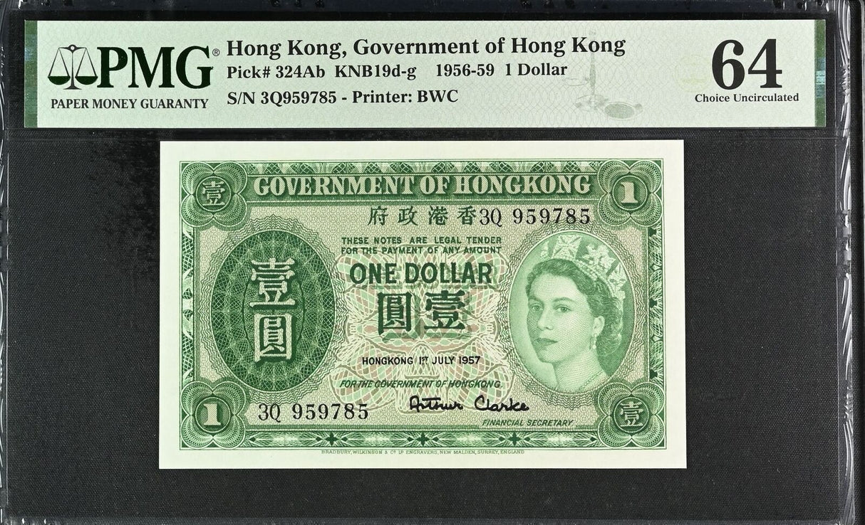 HONG KONG 1 DOLLAR 1957 P 324Ab Choice UNC PMG 64