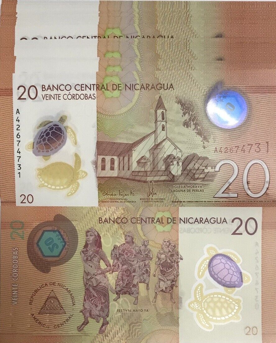 Nicaragua 20 Cordobas 2019 P 210 Polymer UNC LOT 25 PCS