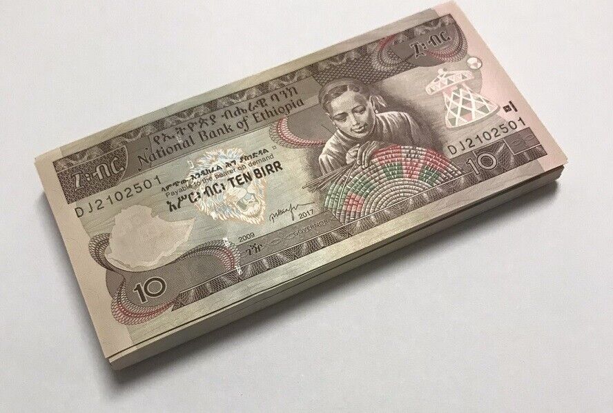 ETHIOPIA 10 BIRR 2009/2017 P 48 UNC LOT 20 PCS 1/5 BUNDLE