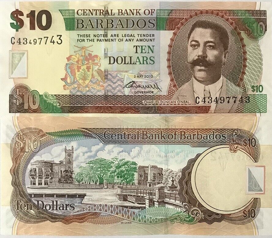 Barbados 10 Dollars 2012 P 68 c UNC