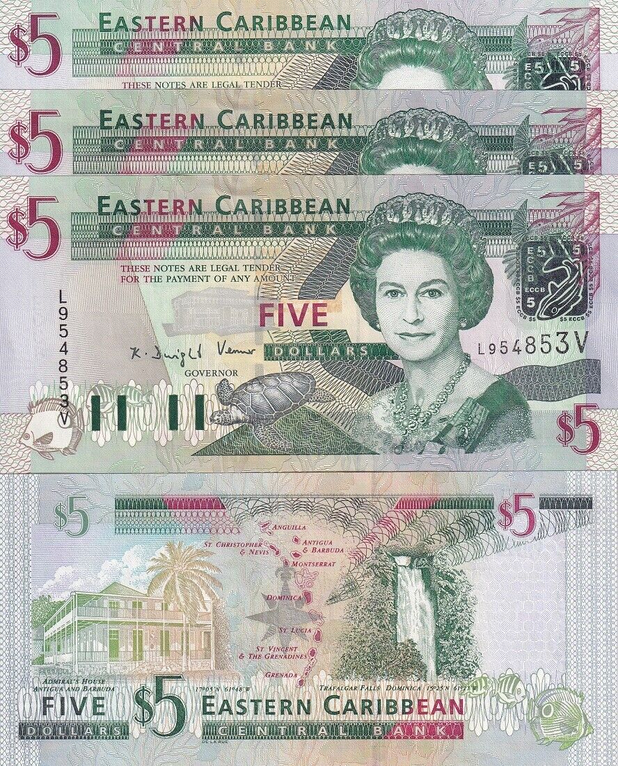 East Caribbean 5 Dollars ST.VINCENT 2003 P 42 V UNC LOT 3 PCS